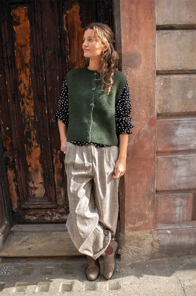 ICHI Laito Black & Toasted Check Trousers - The Mercantile London