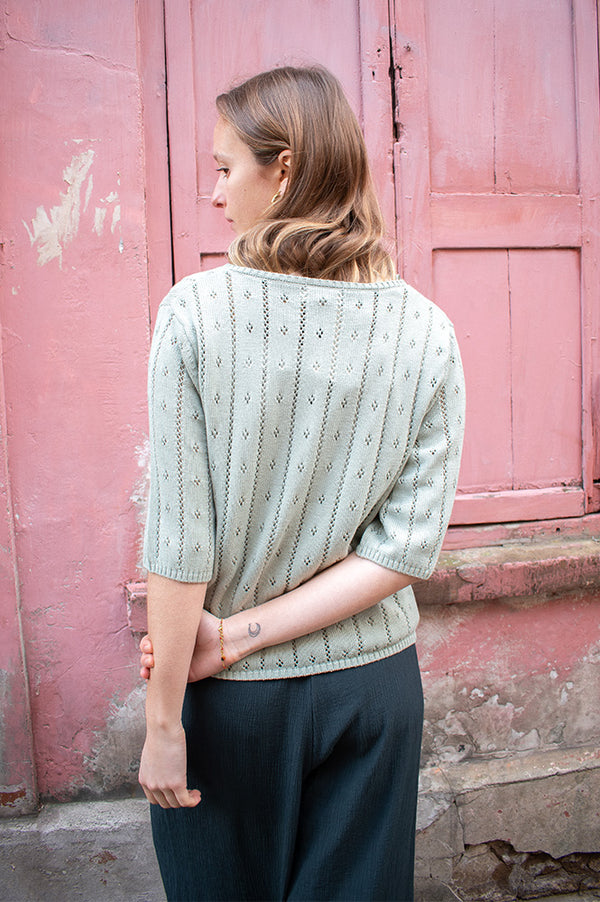 Yerse Mint Green Pointelle Cardigan - The Mercantile London