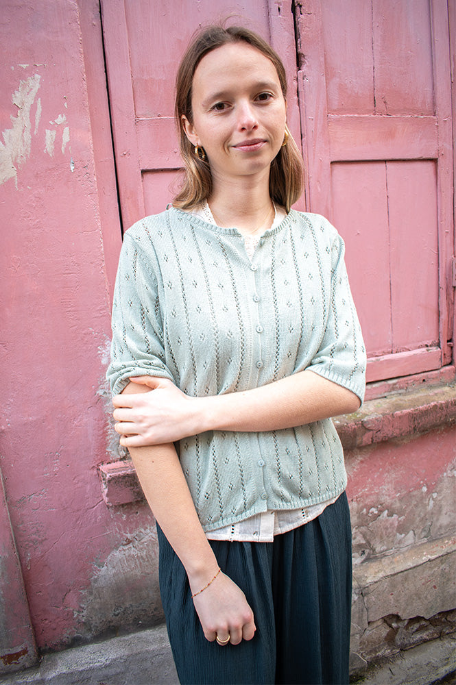 Yerse Mint Green Pointelle Cardigan - The Mercantile London