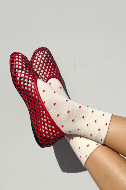 Le Bon Shoppe Patterned Cream & Red Polka Dot Sneaker Socks - The Mercantile London