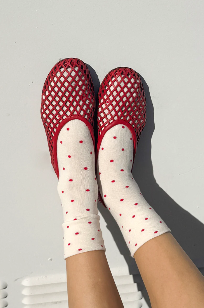 Le Bon Shoppe Patterned Cream & Red Polka Dot Sneaker Socks - The Mercantile London
