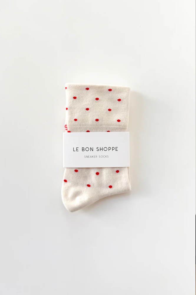 Le Bon Shoppe Patterned Cream & Red Polka Dot Sneaker Socks - The Mercantile London