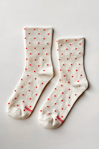 Le Bon Shoppe Patterned Cream & Red Polka Dot Sneaker Socks - The Mercantile London