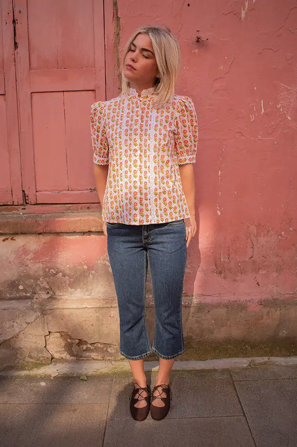 Pink City Prints Vera Pink Floret Blouse - The Mercantile London