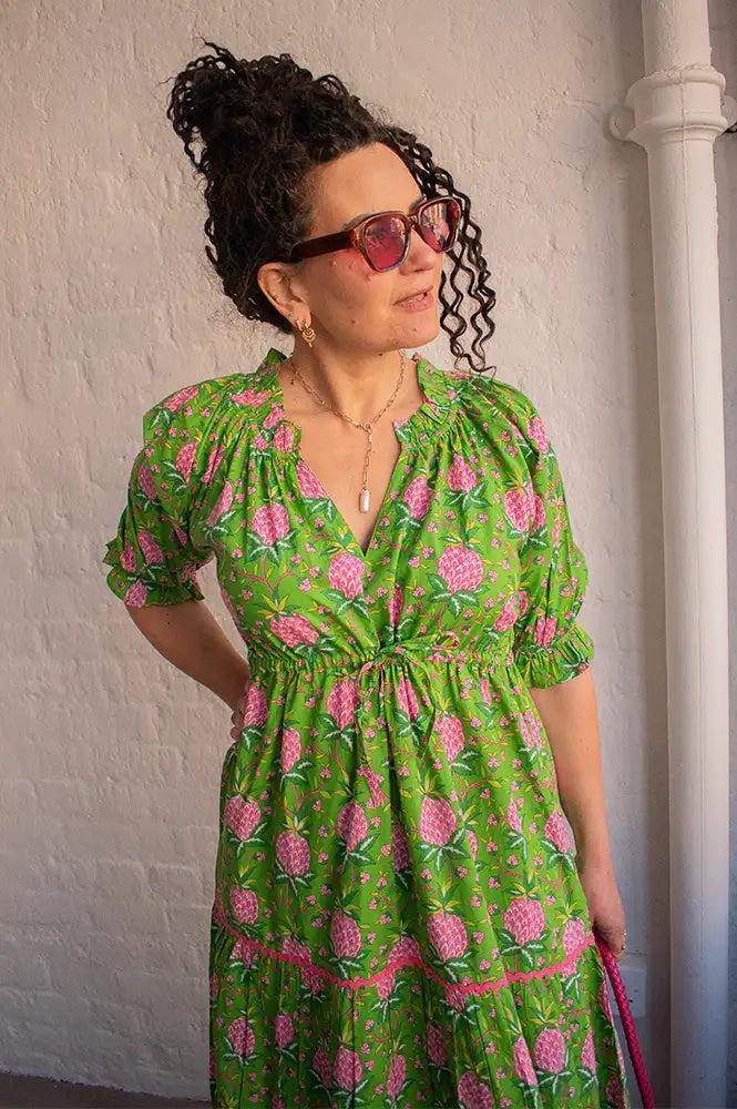 Pink City Prints Calypso Lime Pineapple Dress - The Mercantile London