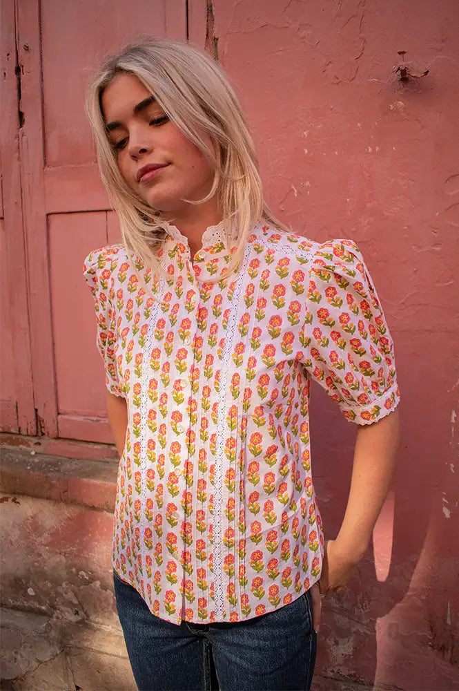Pink City Prints Vera Pink Floret Blouse - The Mercantile London
