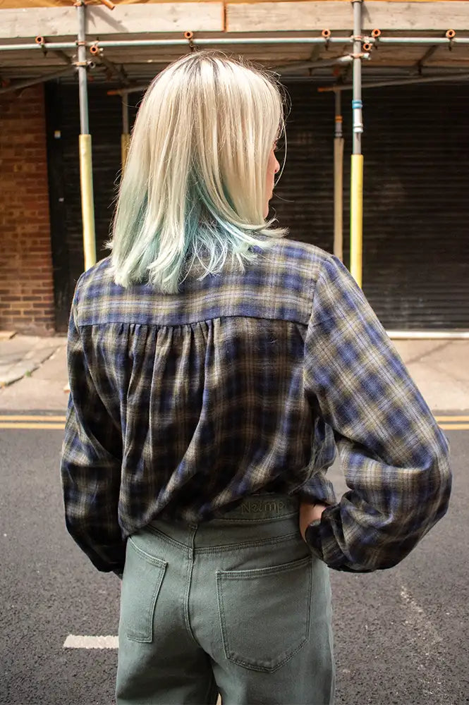 JcSophie Pearl Blue Check Ruffle Blouse