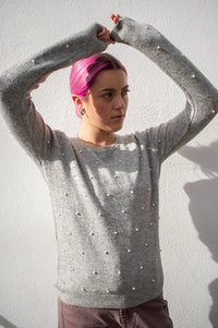 ICHI Macon Grey Melange Pullover - The Mercantile London