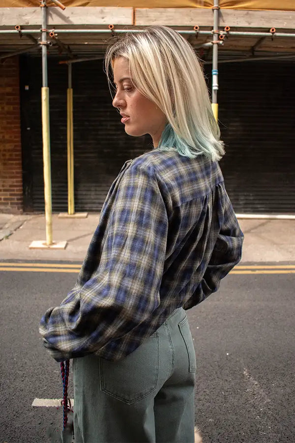 JcSophie Pearl Blue Check Ruffle Blouse