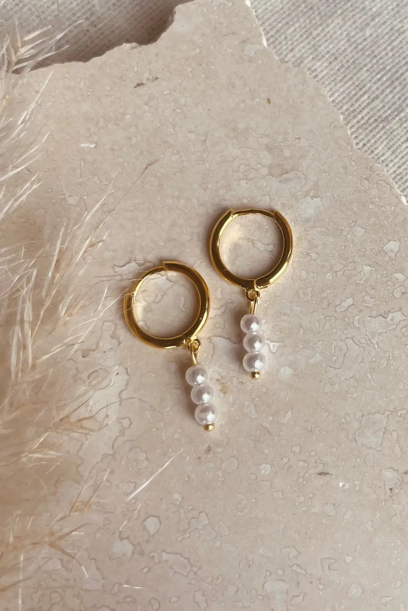 Everyday Gold Pearl Trio Drop Hoops - The Mercantile London