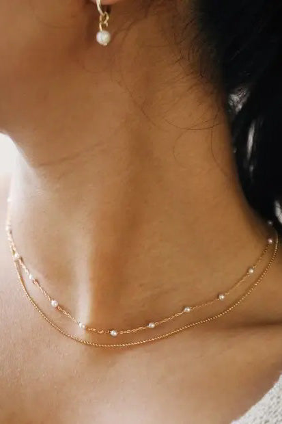 Tiny Seed Pearl Layered Chain Necklace in Gold - The Mercantile London