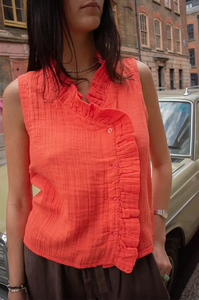 An'ge Siloe Deep Orange Sleeveless Blouse - The Mercantile London