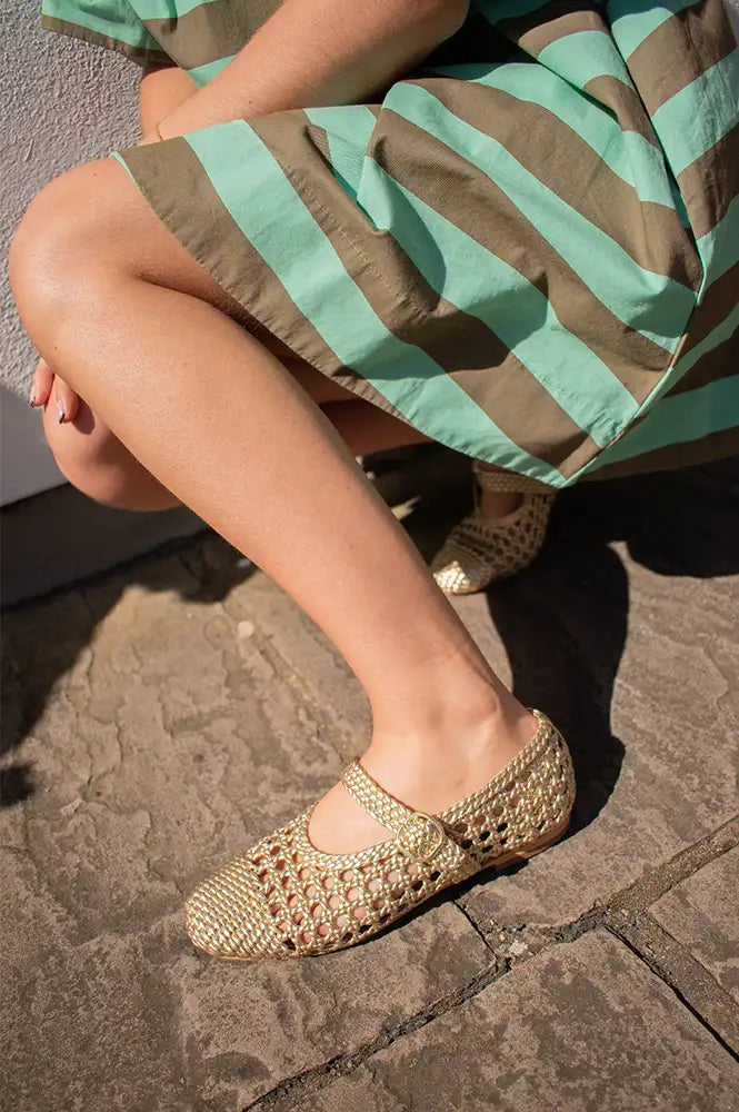 Petite Mendigote Carlita Gold Braided Ballerinas - The Mercantile London