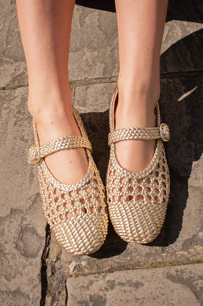 Petite Mendigote Carlita Gold Braided Ballerinas - The Mercantile London