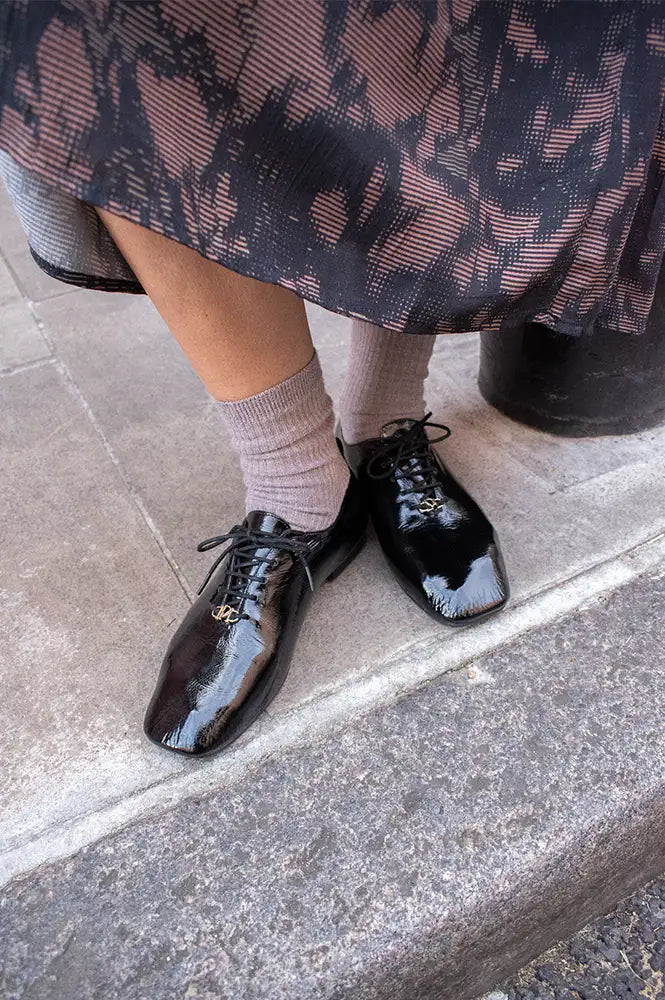 Petite Mendigote Caroline Black Patent Derby Shoes