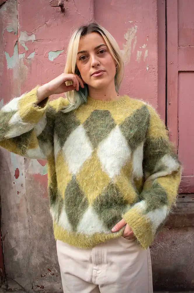 JcSophie Phil Lime Argyle Knitted Jumper