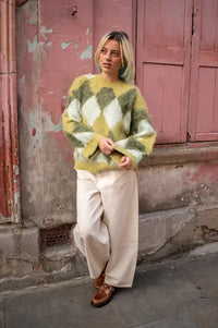 JcSophie Phil Lime Argyle Knitted Jumper