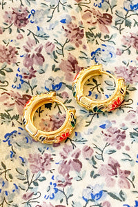 Pink Floral Enamel Hoop Earrings - The Mercantile London