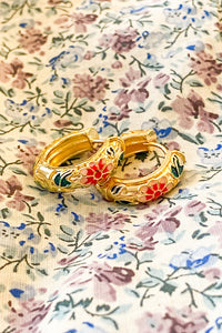 Pink Floral Enamel Hoop Earrings - The Mercantile London