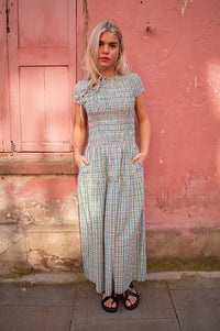 Damson Madder Ebba Picnic Check Midi Dress - The Mercantile London
