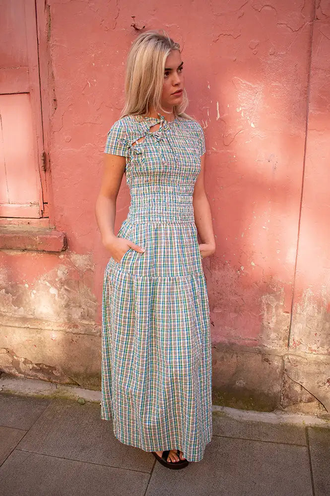 Damson Madder Ebba Picnic Check Midi Dress - The Mercantile London