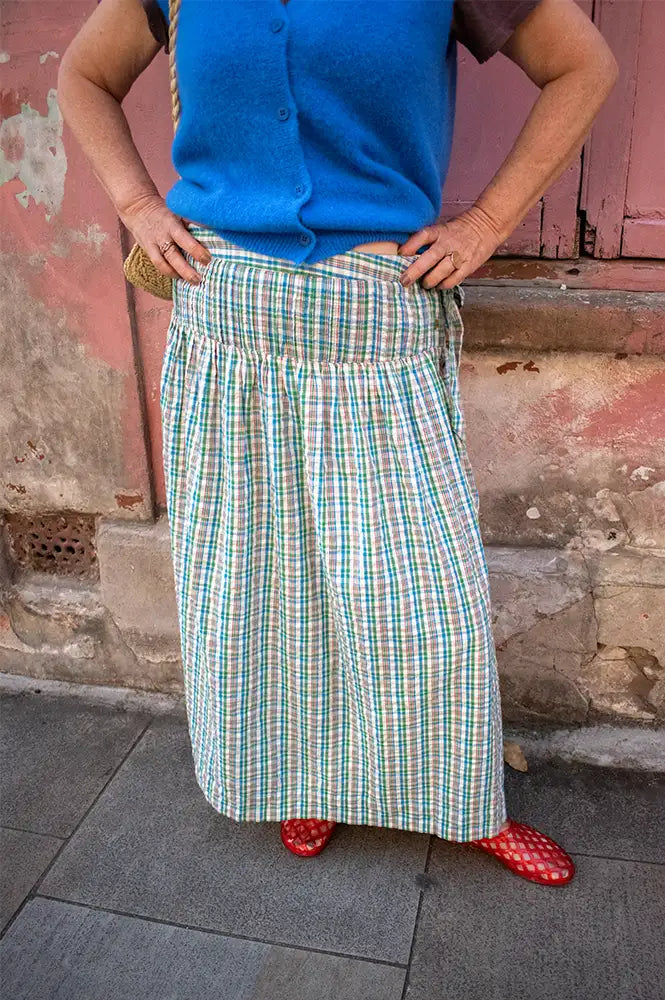 Damson Madder Josie Picnic Check Midi Skirt