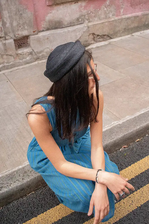 L.A.B Black Straw Pillbox hat - The Mercantile London