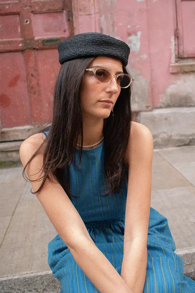 L.A.B Black Straw Pillbox hat - The Mercantile London