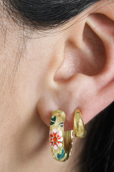 Pink Floral Enamel Hoop Earrings - The Mercantile London