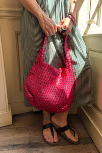 Biba Killen Fuchsia Braided Leather Hobo Bag