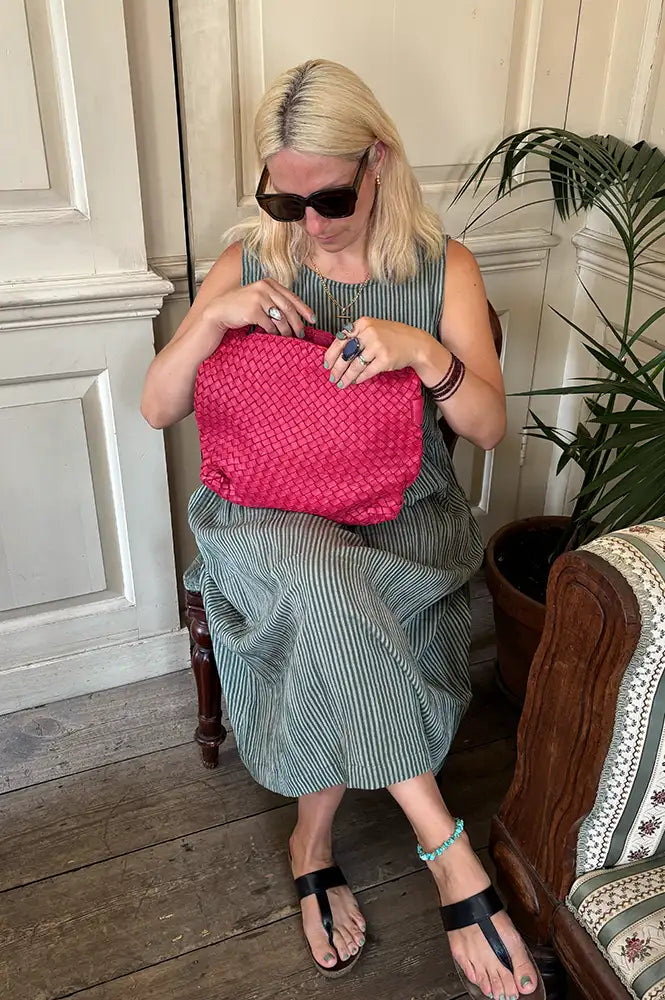 Biba Killen Fuchsia Braided Leather Hobo Bag