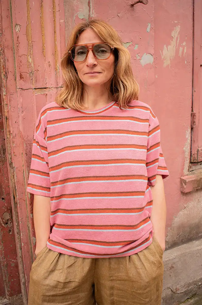 Leon & Harper Titan Pink Stripe T-Shirt - The Mercantile London