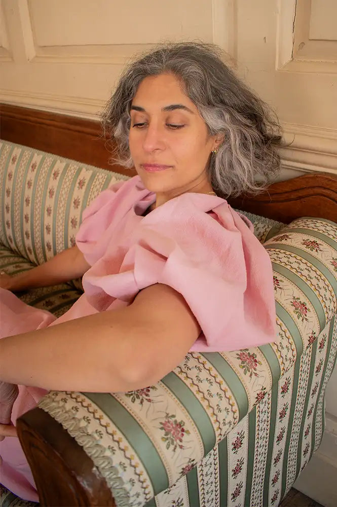 Emin + Paul Pink Textured Puff Sleeve Dress - The Mercantile London