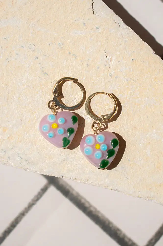 Namaste Dusty Pink Floral Glass Bead Dangle Earrings