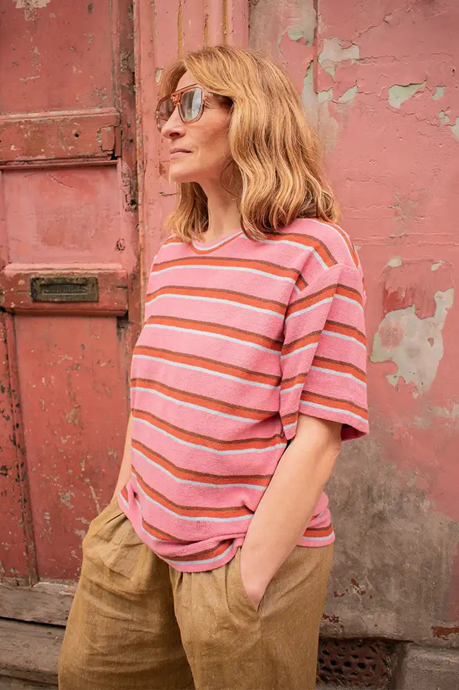 Leon & Harper Titan Pink Stripe T-Shirt - The Mercantile London