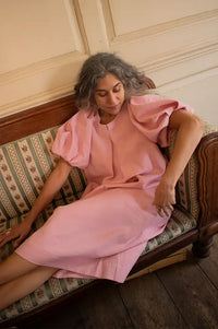 Emin + Paul Pink Textured Puff Sleeve Dress - The Mercantile London