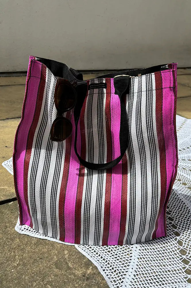 British Colour Standard Neyron Pink Striped Shopping Bag