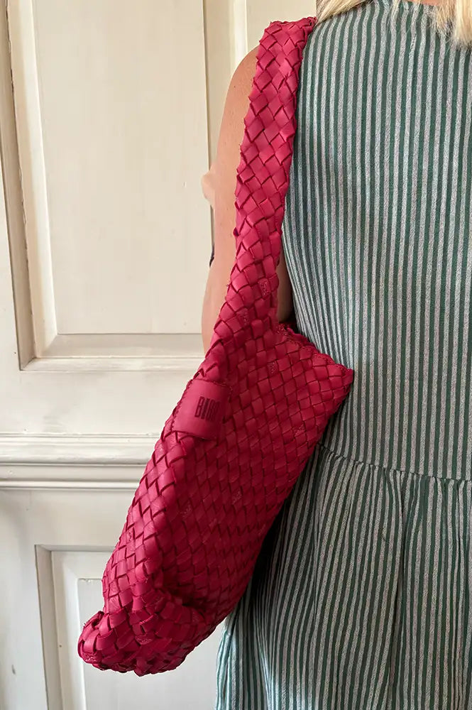 Biba Killen Fuchsia Braided Leather Hobo Bag