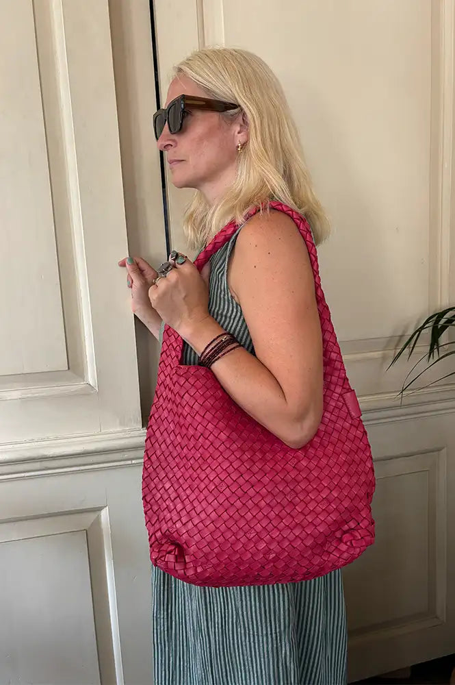 Biba Killen Fuchsia Braided Leather Hobo Bag