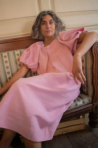 Emin + Paul Pink Textured Puff Sleeve Dress - The Mercantile London