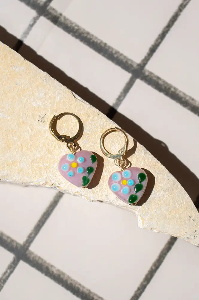 Namaste Dusty Pink Floral Glass Bead Dangle Earrings