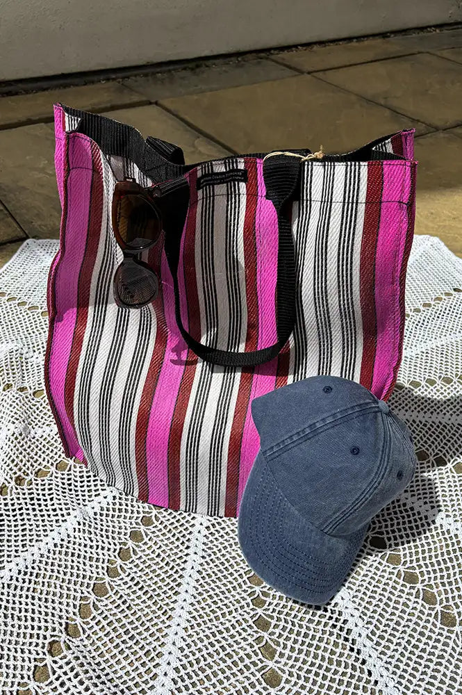 British Colour Standard Neyron Pink Striped Shopping Bag