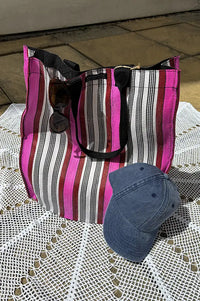 British Colour Standard Neyron Pink Striped Shopping Bag
