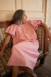 Emin + Paul Pink Textured Puff Sleeve Dress - The Mercantile London