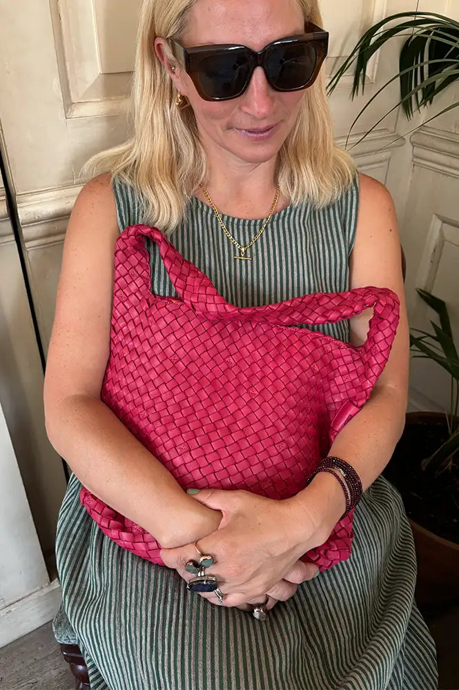 Biba Killen Fuchsia Braided Leather Hobo Bag