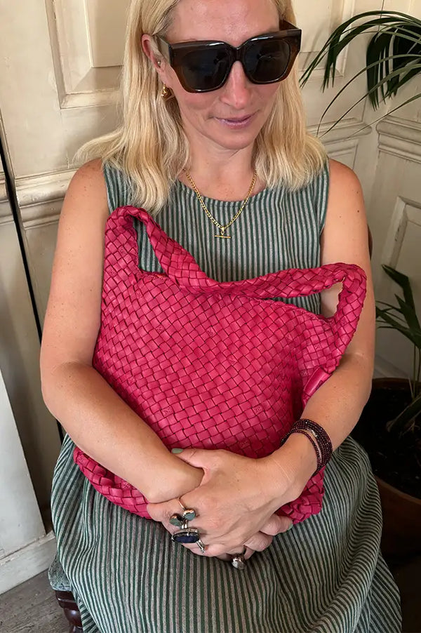 Biba Killen Fuchsia Braided Leather Hobo Bag
