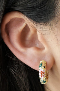 Pink Floral Enamel Hoop Earrings - The Mercantile London