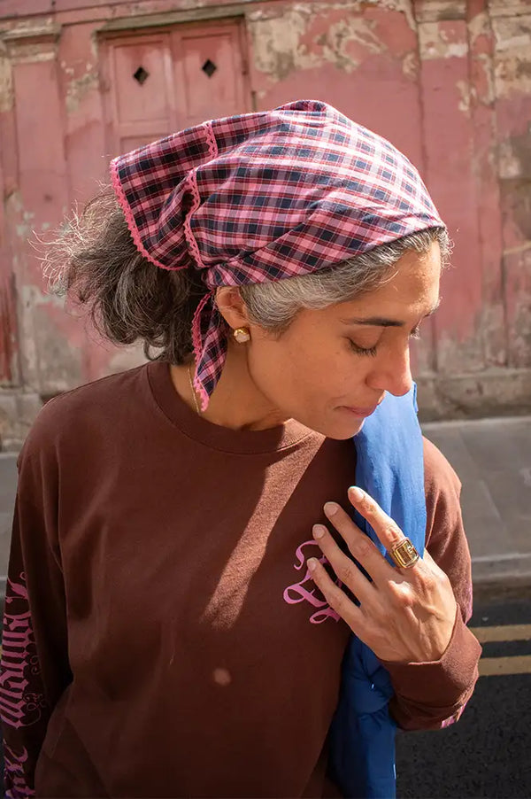 Damson Madder Magenta Check Headscarf