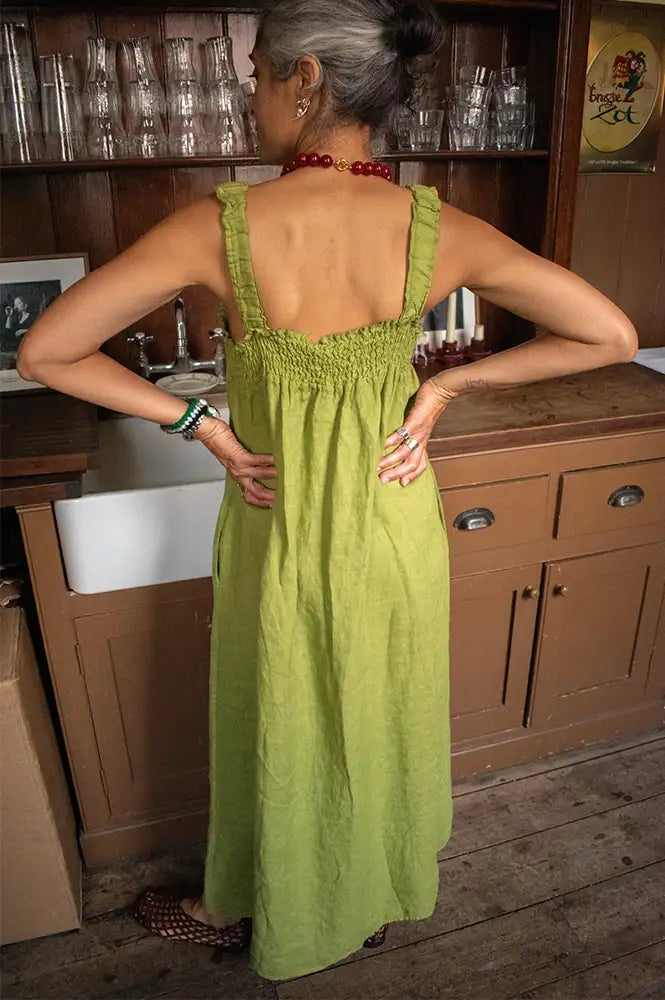 Linen & More Pistachio Ruched Dress