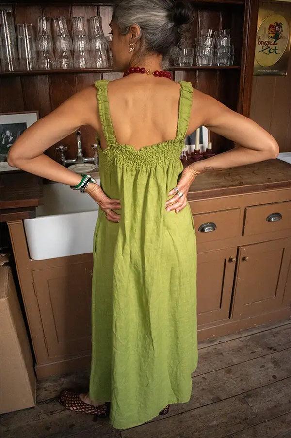 Linen & More Pistachio Ruched Dress